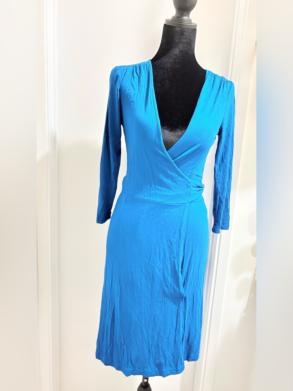 Banana Republic Blue Wrap-Front Long Sleeve Midi Dress